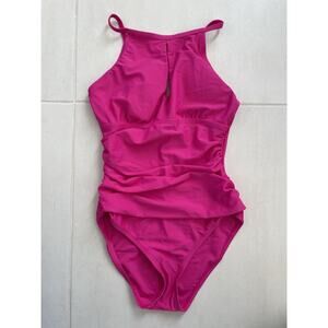 Ellen Tracy Swim One Piece Swimsuit Ruched High Neck Swimwear